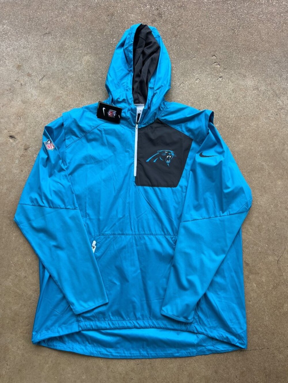 NFL Carolina Panthers Mens Blue & Black Hooded Windbreaker Jacket By Nike XXL